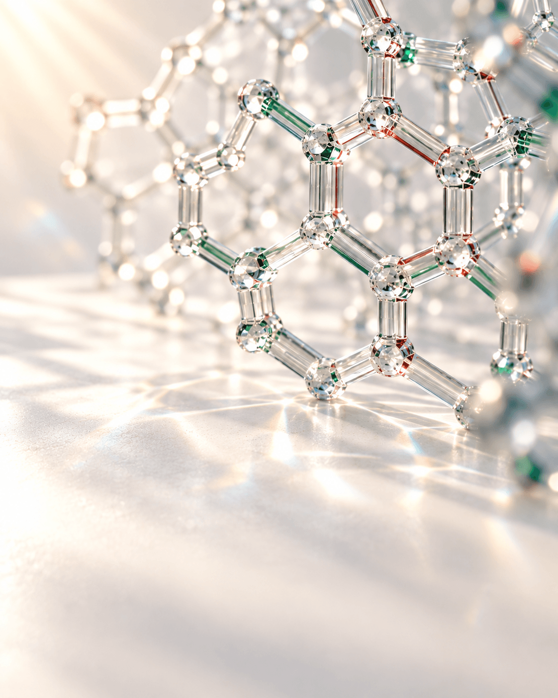 A glass hexagonal molecular lattice in soft green light